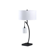 29" Black Metal Two Light Arched Table Lamp With White Drum Shade