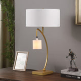 29" Black Metal Two Light Arched Table Lamp With White Drum Shade