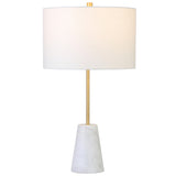 26" Gold and White Marble Table Lamp With White Drum Shade