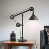 29" Black Metal Desk Table Lamp With Black Cone Shade