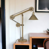 29" Brass Metal Desk Table Lamp With Brass Cone Shade