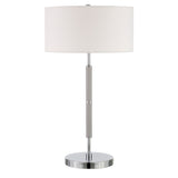 25" Gray Metal Two Light Table Lamp With White Drum Shade