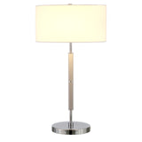 25" Gray Metal Two Light Table Lamp With White Drum Shade