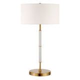 25" Gold and White Metal Two Light Table Lamp With White Drum Shade