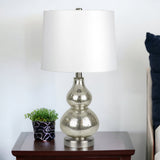 21" Nickel Glass Table Lamp With White Drum Shade