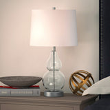 21" Nickel Glass Table Lamp With White Drum Shade