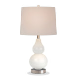 21" White and Silver Glass Table Lamp With White Drum Shade