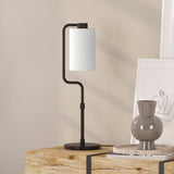 25" Brass Metal Arched Table Lamp With White Dome Shade