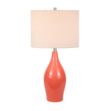 28" Coral Porcelain Table Lamp With White Drum Shade