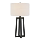 24" Black and White Metal Table Lamp With White Drum Shade