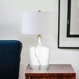 24" Clear Glass Table Lamp With White Drum Shade