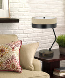 20" Black Metal Two Light Desk Usb Table Lamp With Beige Drum Shade