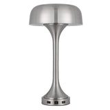 22" Nickel Metal Two Light Usb Table Lamp With Nickel Dome Shade