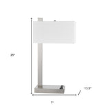 25" Nickel Metal Desk Usb Table Lamp With White Rectangular Shade