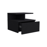 12" Black One Drawer Faux Wood Floating Nightstand