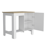 White and Natural 35" Kitchen Island With Storage