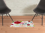 2' X 3' Red Floral Machine Tufted Area Rug With UV Protection