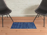 2' X 3' Navy Blue Striped Washable Area Rug With UV Protection