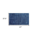 2' X 4' Navy Blue Striped Washable Area Rug With UV Protection
