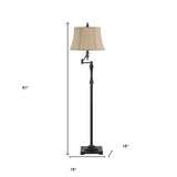 61" Bronze Two Light Traditional Shaped Floor Lamp With Brown Square Shade