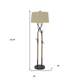 64" Brass Two Light Traditional Shaped Floor Lamp With White Rectangular Shade