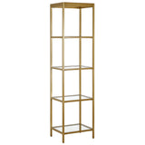 70" Gold Metal and Glass Four Tier Bookcase