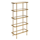 68" Black Metal And Glass Five Tier Standard Bookcase