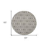 5' Gray Round Moroccan Power Loom Area Rug