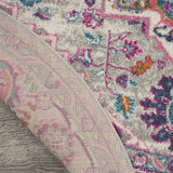 8' Gray Round Floral Power Loom Area Rug