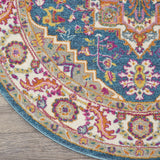 4' Gray Round Floral Power Loom Area Rug