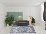 8' x 10' Gray Ivory and Blue Floral Distressed Washable Area Rug