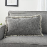 24" X 14" Charcoal Linen Cotton Zippered Pillow With Fringe