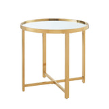 22" Gold Glass Round Mirrored End Table