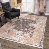 10' X 13' Gray Oriental Washable Non Skid Area Rug