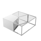 Set of Three 37" Clear And Silver Glass And Stainless Steel Mirrored Bunching Coffee Tables