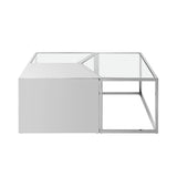 Set of Three 37" Clear And Silver Glass And Stainless Steel Mirrored Bunching Coffee Tables