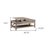 47" Gray Distressed Coffee Table With Two Drawers And Shelf