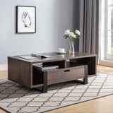 47" Sandy Brown Lift Top Coffee Table With Drawer And Shelf