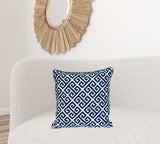 18" X 18" Blue 100% Cotton Greek Key Zippered Pillow