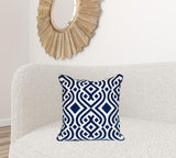 18" X 18" Blue 100% Cotton Geometric Zippered Pillow