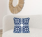 18" X 18" Blue 100% Cotton Geometric Zippered Pillow