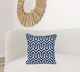 18" X 18" Blue 100% Cotton Geometric Zippered Pillow