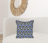 20" X 20" Blue and White Geometric Cotton Zippered Pillow