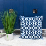 20" X 20" Blue and White Geometric Cotton Zippered Pillow