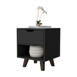 19" Black One Drawer Faux Wood Nightstand