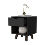 19" Black One Drawer Faux Wood Nightstand