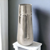 16" Silver Aluminum Faces Cylinder Table Vase