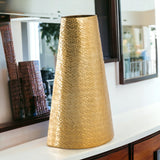 14" Gold Abstract Cylinder Cone Metal Table Vase