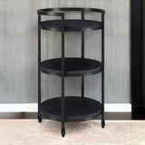 Black Steel Round Rolling Bar Cart