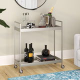 Nickel Steel And Glass Rolling Bar Cart